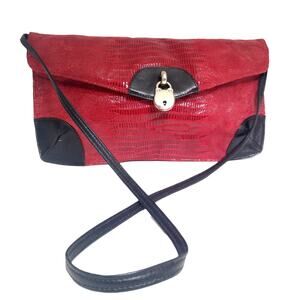 Vtg Due Fratelli Red And Black Leather Shoulder Bag